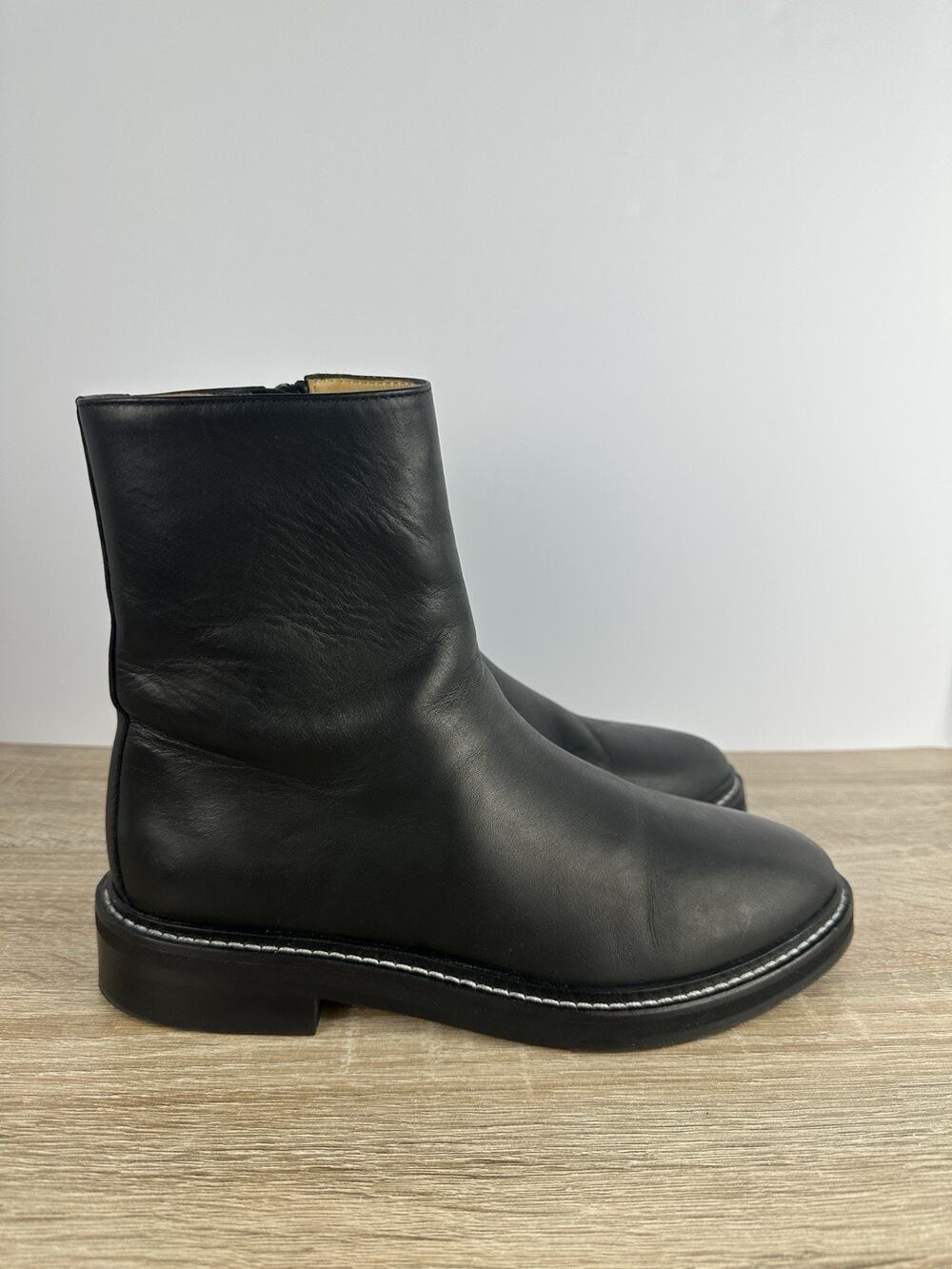 Jenni Kayne Black Leather Ankle Boots EU 37 Made In Portugal Side Zip Women’s
